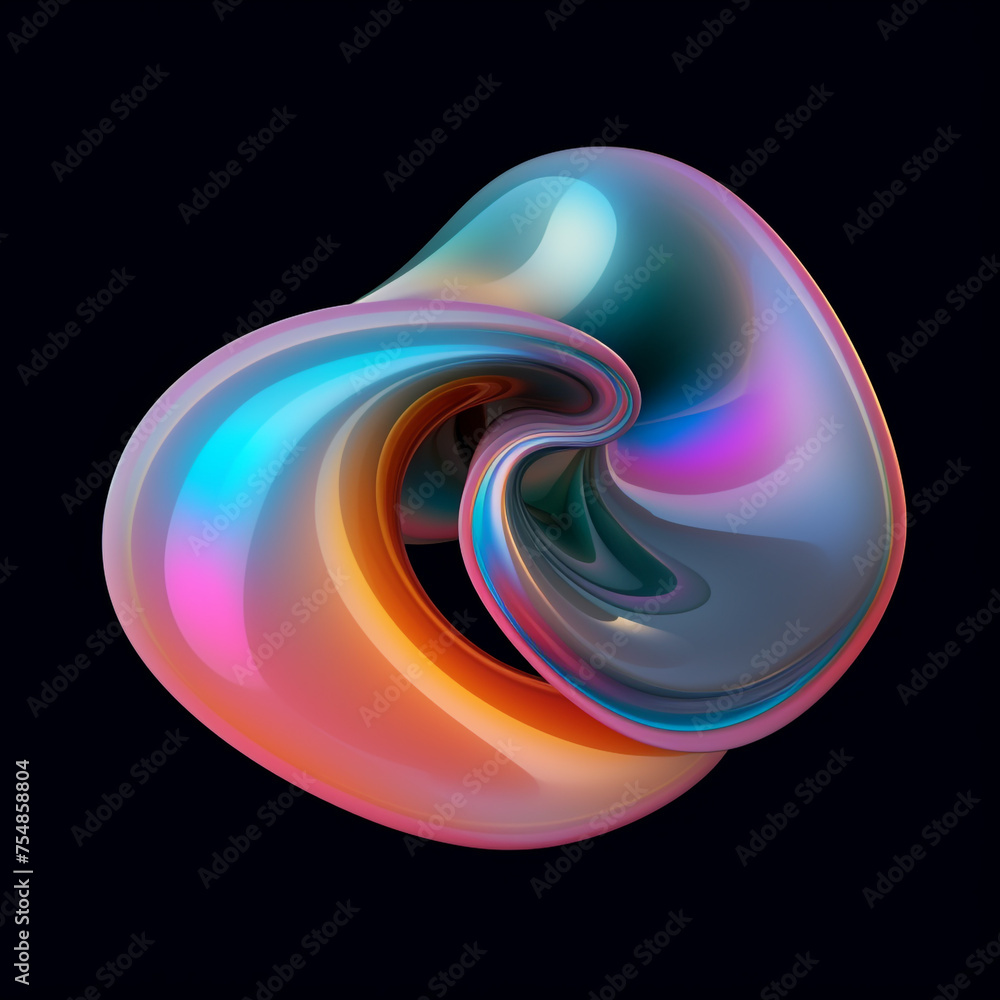 inflated freeform 3D shape with holographic effect, with gradients, on a black background сreated with Generative Ai inflated freeform 3D shape with holographic effect, with gradients, on a black background сreated with Generative Ai