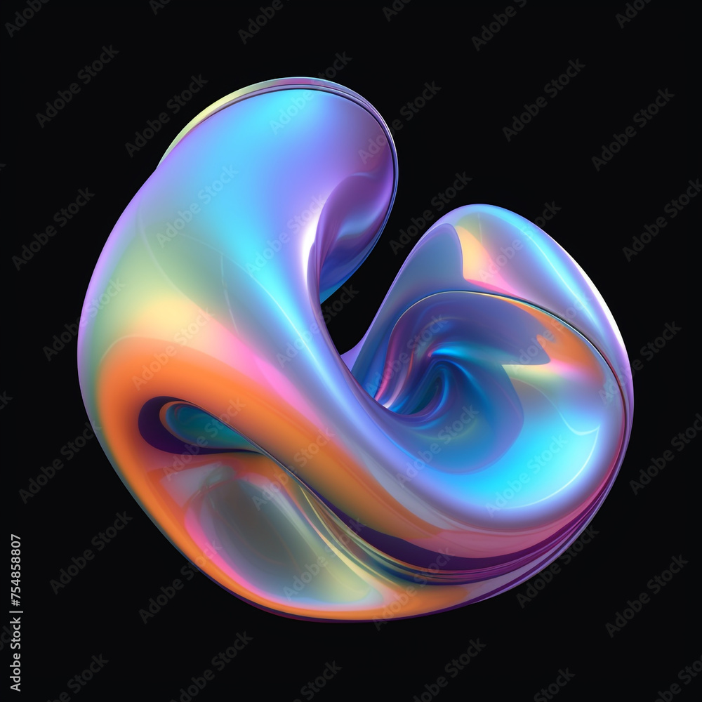 inflated freeform 3D shape with holographic effect, with gradients, on a black background сreated with Generative Ai inflated freeform 3D shape with holographic effect, with gradients, on a black background сreated with Generative Ai