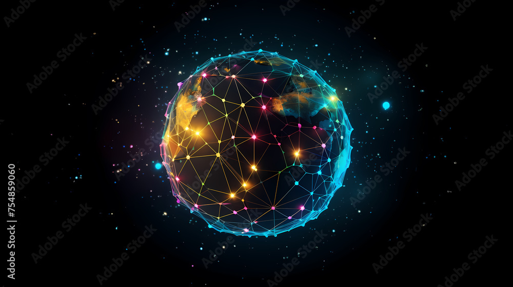 Spherical network structure, creating a futuristic or abstract look Spherical network structure, creating a futuristic or abstract look