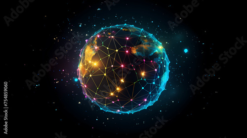 Spherical network structure, creating a futuristic or abstract look