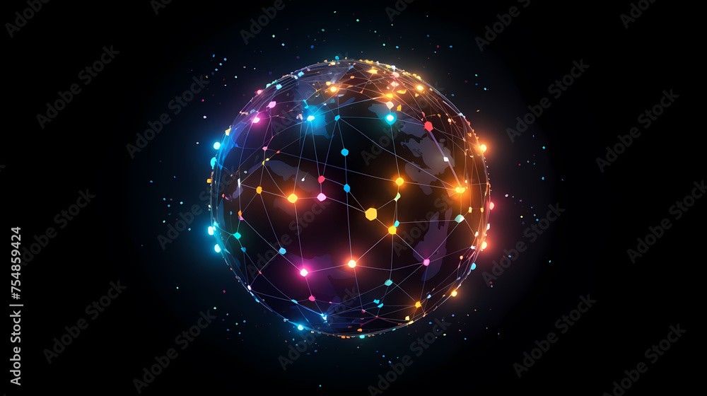 Obraz premium Spherical network structure, creating a futuristic or abstract look