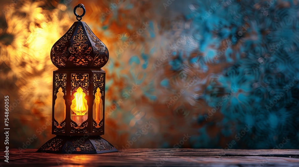 Arabic lanterns glowing in the background Arabic lanterns glowing in the background