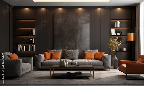 Modern luxurious minimalist style living room, interior design © JQM