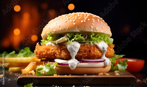 Golden Crispy Fish Burger with Homemade Tartar Sauce