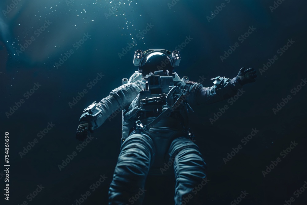 Astronaut in a spacewalk light painting style illustrating the dance of light and darkness in the void Astronaut in a spacewalk light painting style illustrating the dance of light and darkness in the void