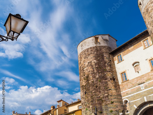 Porta San Gervasio (St Gervasius Gate) cylindrical tower in Lucca. Erected in the 1255, this city gate is one of the last remaining part of the medieval walls photo