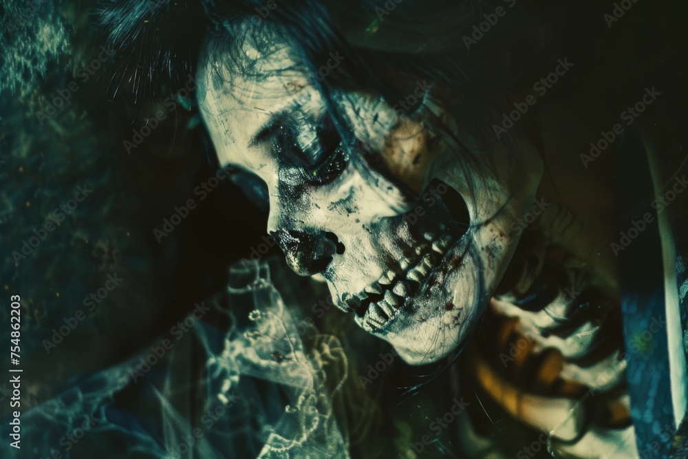 skeletal japanese witch . Her skin is rotten. In the style of horror movie
skeletal japanese witch . Her skin is rotten. In the style of horror movie