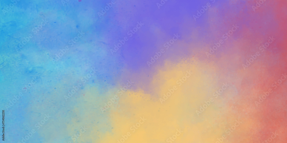 Abstract watercolor background. Colorful sunset or Easter sunrise sky, blue clouds textured. Abstract colorful watercolor background. Rainbow watercolor background