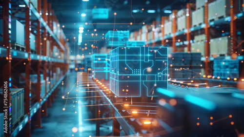 smart warehouse with artificial intelligence, without human intervention. autonomous form of sorting and loading of goods. smart logistics and sorting technologies. Generative AI photo