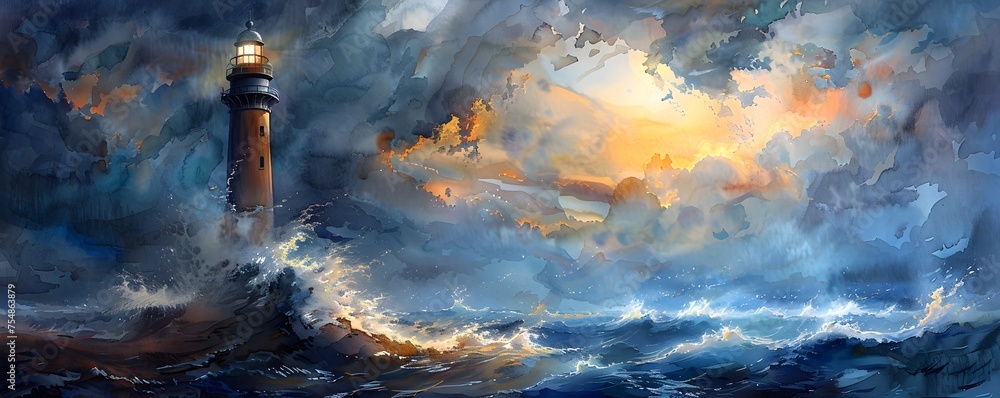 Vivid Sunset Seascape: Colorful Abstract Landscape Illustration for a Dreamy Background