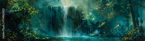 Enchanted Rainforest Waterfall. Highlighting the untouched beauty and mystical atmosphere of nature photo