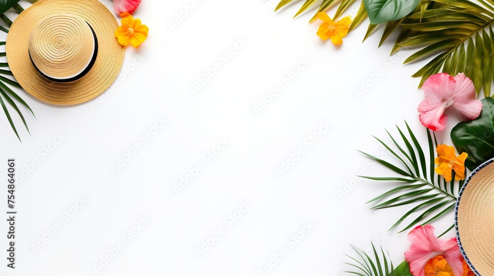White flat lay composition background with summer vacation accessories. White flat lay composition background with summer vacation accessories.