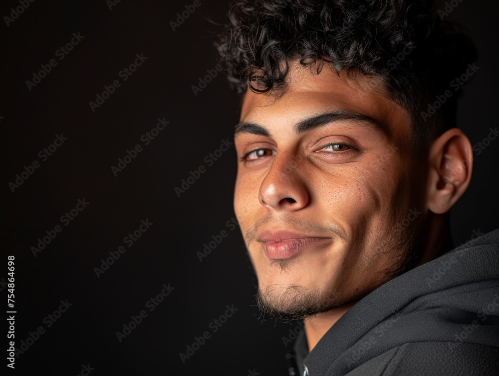 Fototapeta premium A close up view of a multiracial person wearing a hoodie