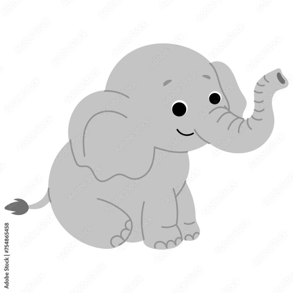 Fototapeta premium cute elephant with big eye cartoon for kids illustration