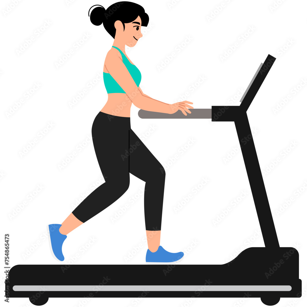 Fototapeta premium woman walking on treadmill for exercise illustration