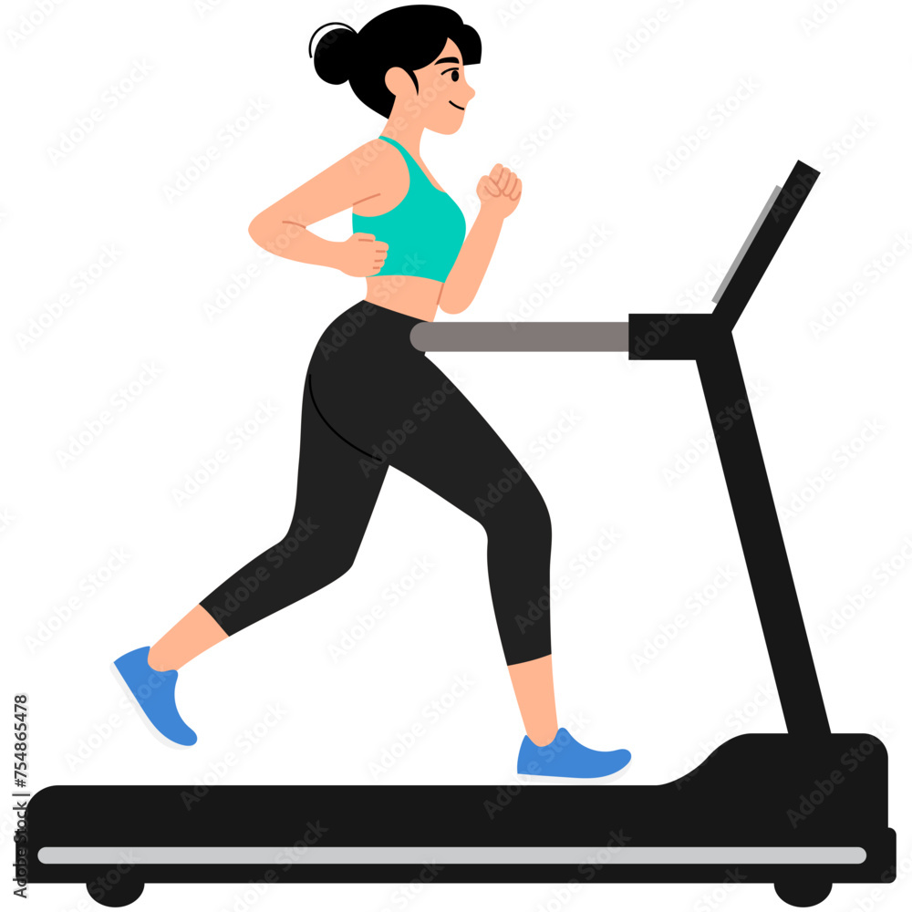 woman running on treadmill for exercise illustration woman running on treadmill for exercise illustration