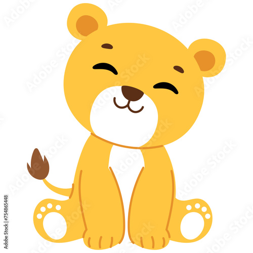 cute female lion with big eye cartoon for kids illustration