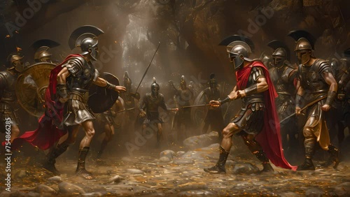 4K HD video clips Sparta led a force of warriors against the warrior forces of Thebes, which supported Athens, in the Battle of Leuctra. photo