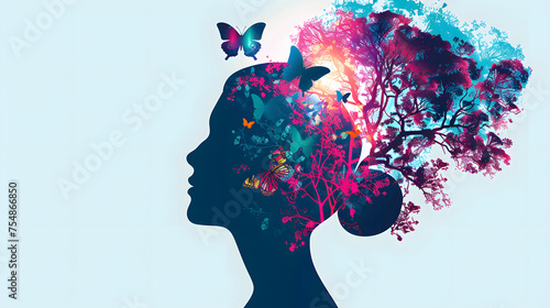 international women's day - Silhouette image of a human head with various designs to promote women's health,