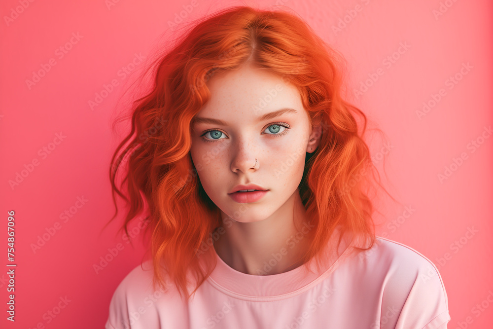 Young pretty woman in front of a pink wall Young pretty woman in front of a pink wall
