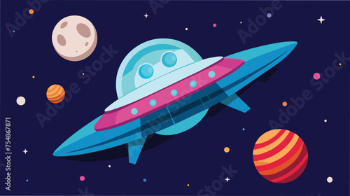 Colorful Spaceship Gliding Through Outer Space Besides Vibrant Planets