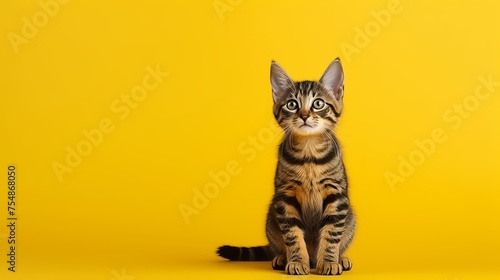 Cute fluffy kitten with colorful backdrop, perfect for text overlays and design projects © Ksenia Belyaeva