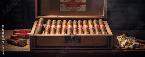 Vintage cigars in an open wooden box © amazingfotommm