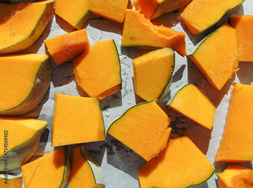 Pumpkin slices ready to be put in the oven