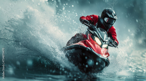 Person Riding Motorcycle in Water © yganko