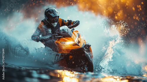 Person Riding Motorcycle in Water