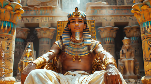Portrait of an ancient Egyptian pharaoh king. (AI generated ) 