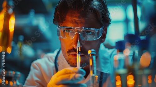 Scientist in Lab Coat and Safety Goggles