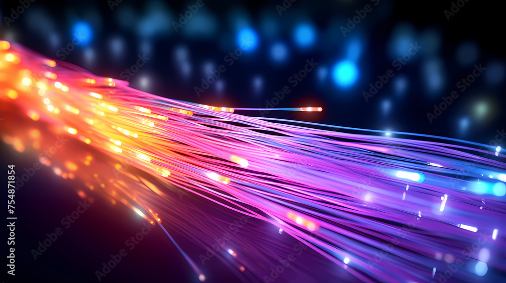 Fototapeta premium Close-up macro photography of colorful fiber optics on scene