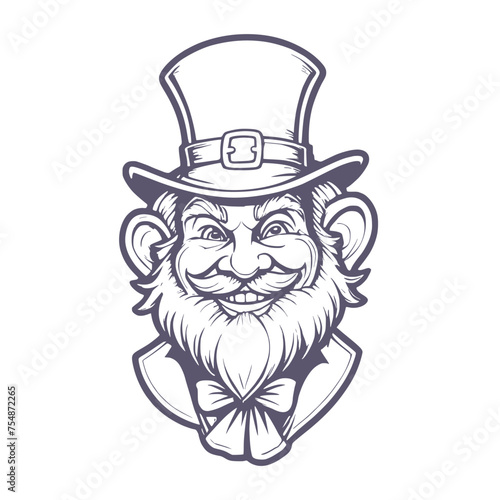 St. Patrick's day smiling leprechaun portrait. Saint Patrick's Day character leprechaun with beard and hat. Elf character for advertising. Ireland National Independence Day.