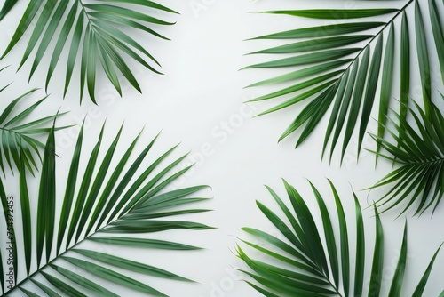 Lush green palm leaves stand out against a pristine white background.