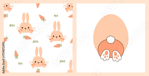 Easter seamless pattern with bunny rabbit cartoons on white background. Bunny bottom, rabbit hole icon sign vector.