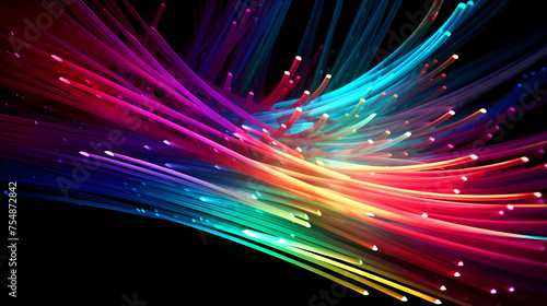 Close-up macro photography of colorful fiber optics on scene