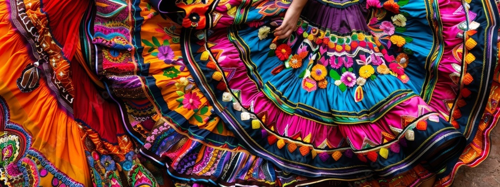 Fototapeta premium Close-Up of Vibrant Mexican Dance Skirt