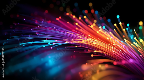 Close-up macro photography of colorful fiber optics on scene