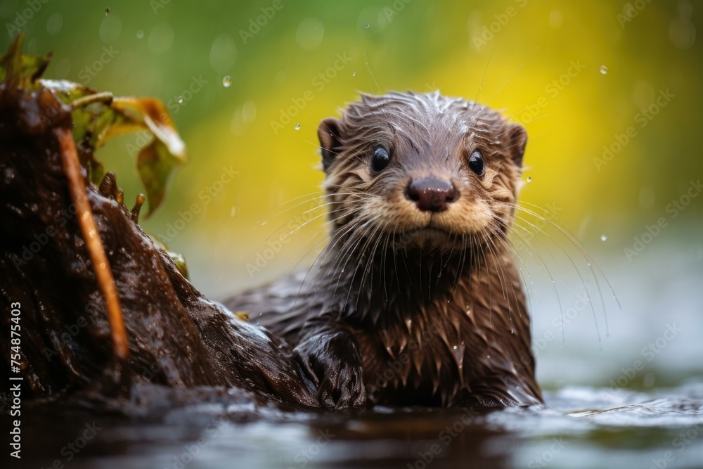 Playful Otter baby wet. Wild animal. Generate Ai Playful Otter baby wet. Wild animal. Generate Ai