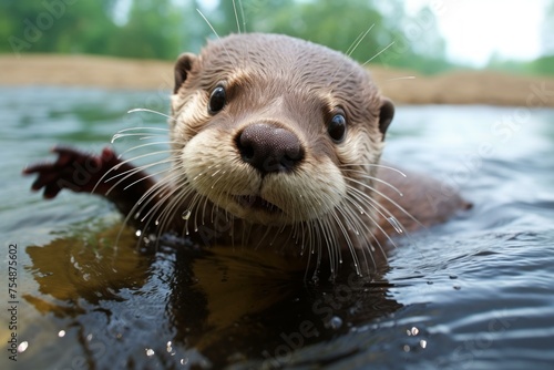 Graceful Otter cute underwater. Wild playful. Generate Ai