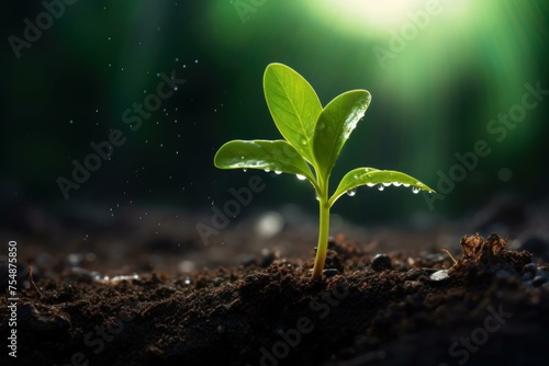 Sun-kissed Ground plant grow. Tree seedling. Generate Ai