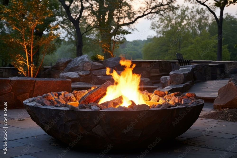 Radiant Fire pit outdoor. Deck night. Generate Ai Radiant Fire pit outdoor. Deck night. Generate Ai
