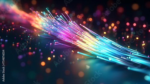 Close-up macro photography of colorful fiber optics on scene