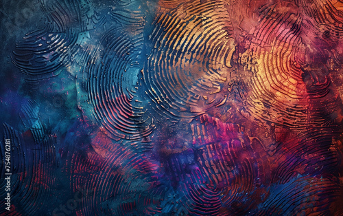 Vivid impressions: an artistic display of colorful fingerprints on a textured background, a macro photography journey into intricate details for design enthusiasts