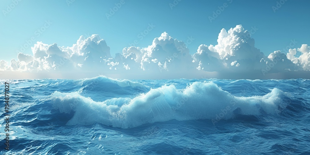 A serene view of the blue sea under a sky with white clouds, inviting summer tranquility.
