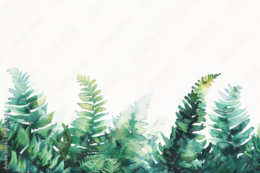 Obraz premium A painting featuring vibrant green leaves set against a clean white background, showcasing the beauty of nature captured in art.
