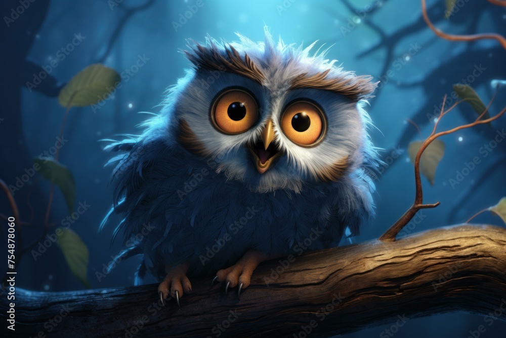 Fototapeta premium Vivid Owl portrait. Bird eye beak. Generate Ai