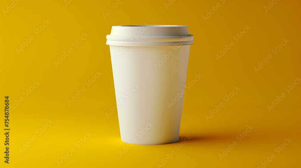 paper coffee cup on yellow background, mock-up, copy space paper coffee cup on yellow background, mock-up, copy space