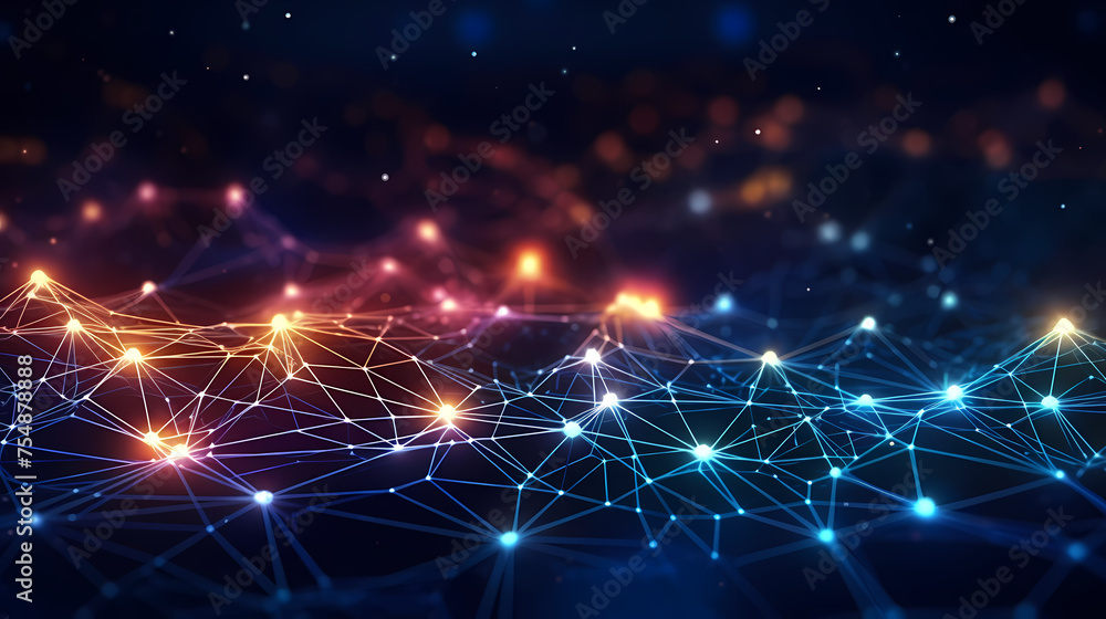 Obraz premium Cyberspace connection, abstract digital network on the background of futuristic particles and data technology